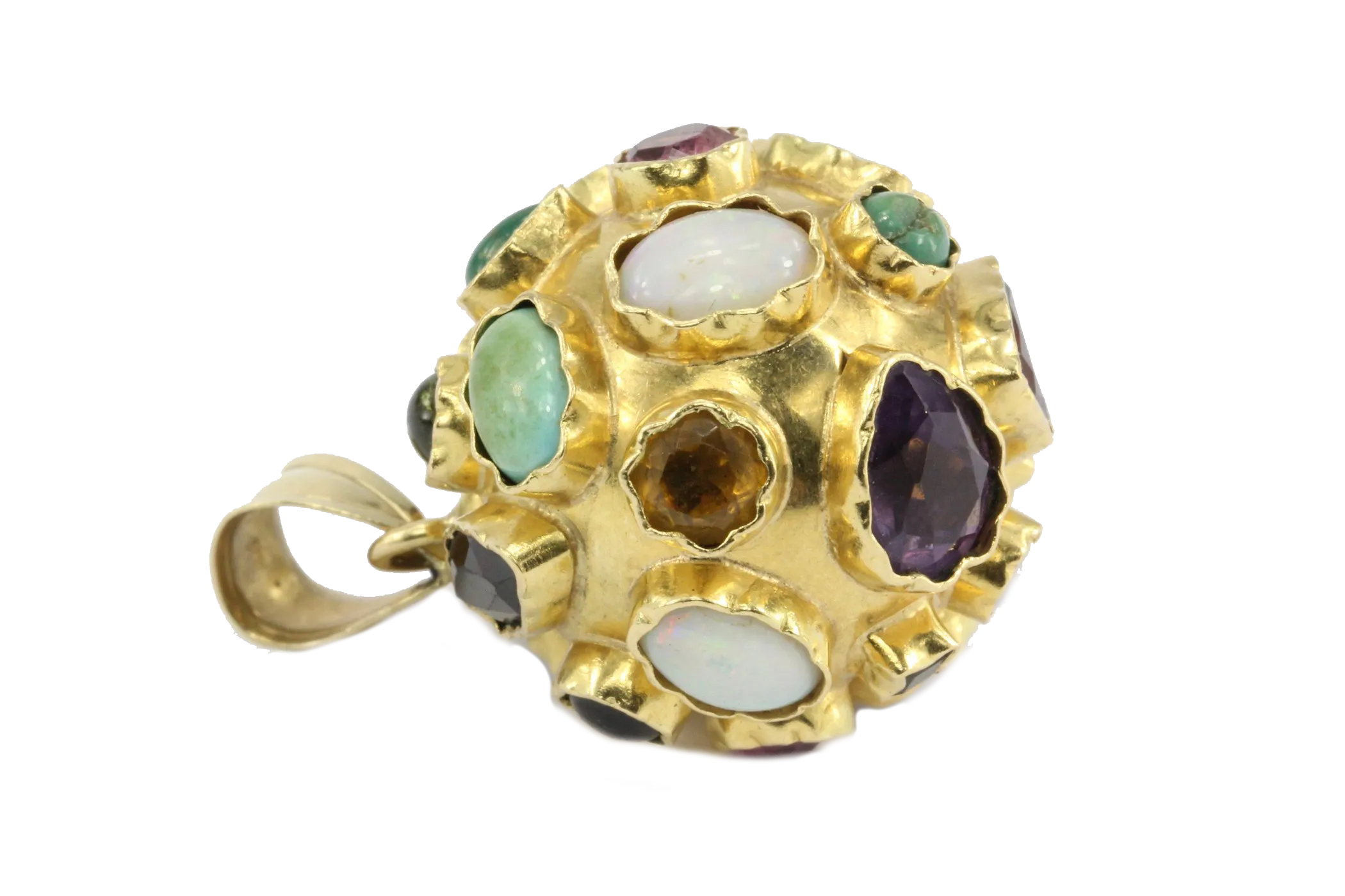Retro 14K Yellow Gold Sputnik Orb Gemstone Pendant