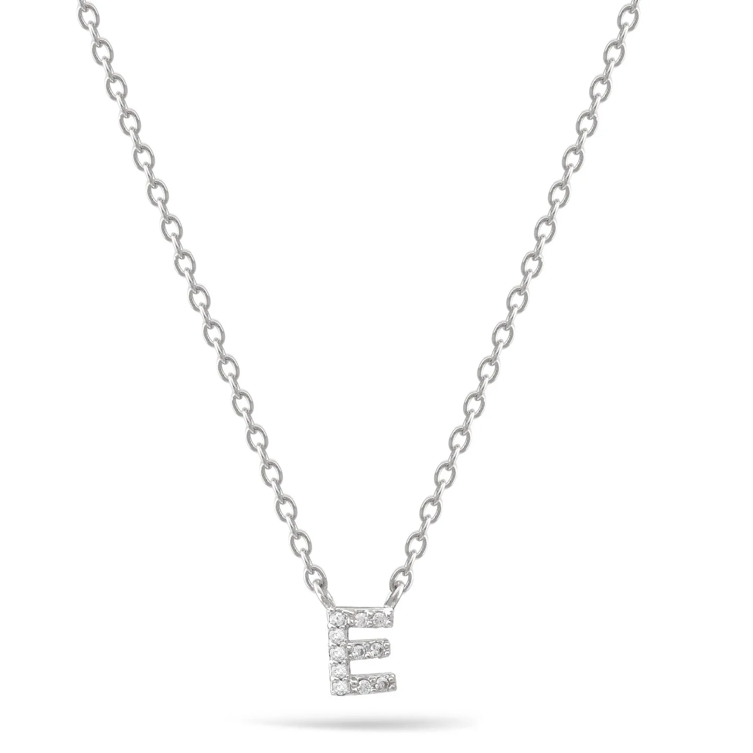 RHODIUM LETTER "E" CRYSTAL PENDANT NECKLACE #N5117RHD-E (DA6)