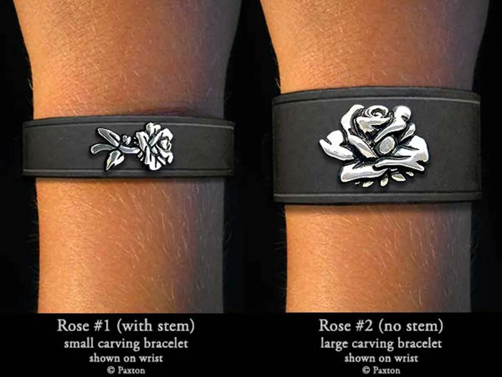 Rose Flower Bracelet Sterling Silver on Genuine Leather