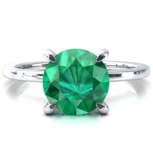 Rosy Round Emerald 4 Claw Prong Single Rail Micropave Engagement Ring