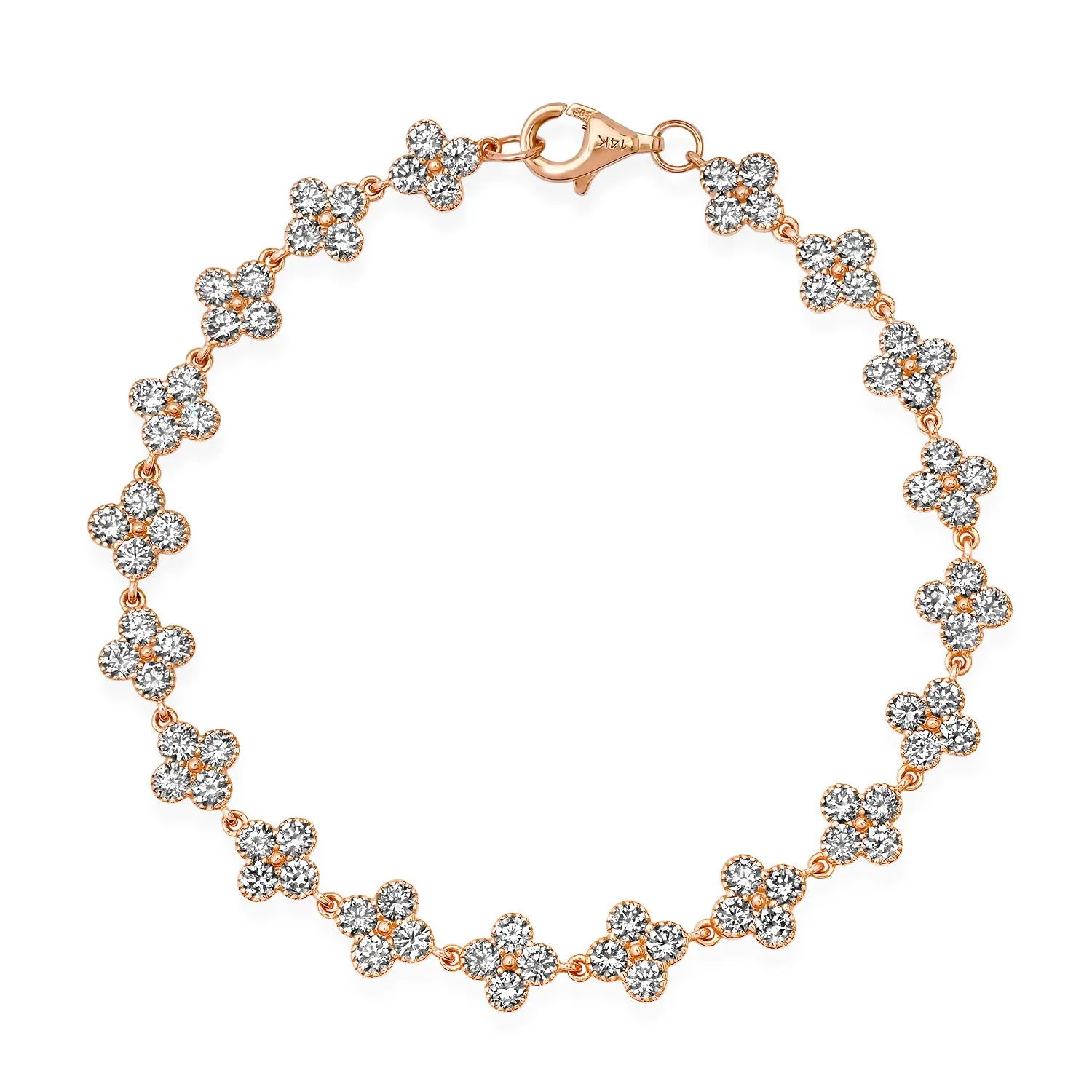 Round Bezel Set Diamond Clover Clusters Tennis Bracelet