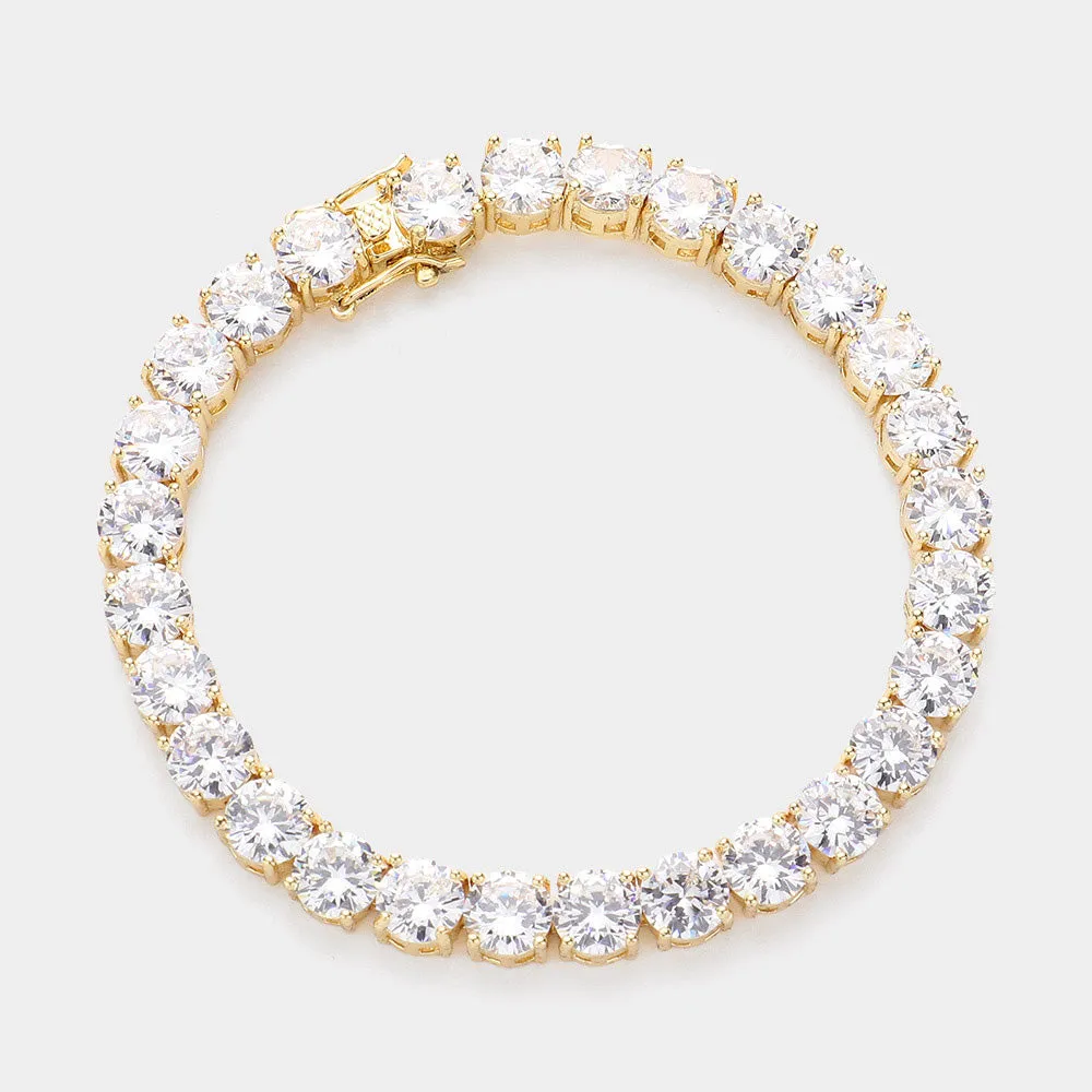 Round Crystal CZ Stone Tennis Bracelet on Gold |  519429
