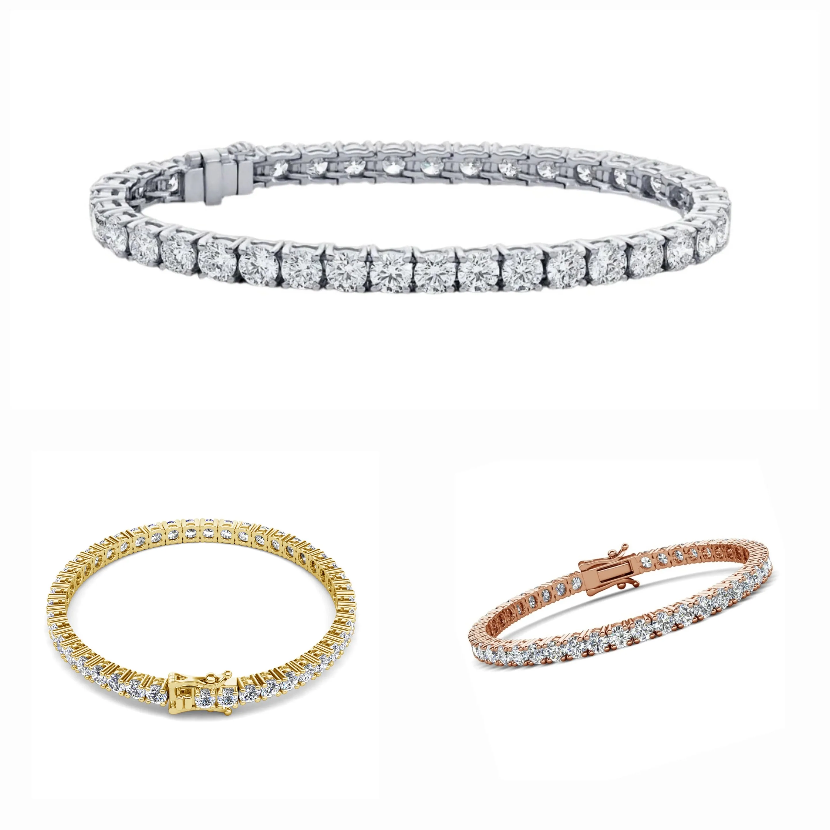 Round Cubic Zirconia Sterling Silver 925 Tennis 5mm Bracelets - C380099