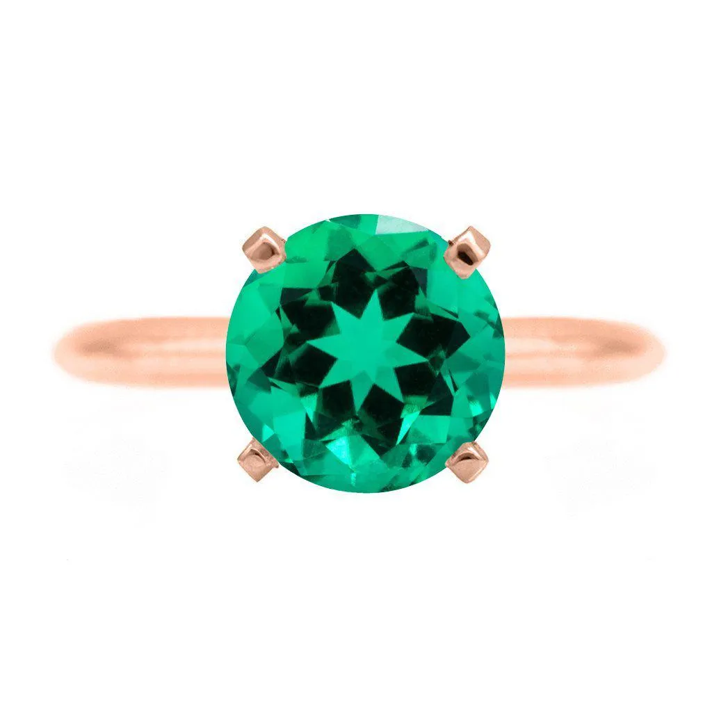 Round Emerald 14K Rose Gold 4 Prongs Solitaire Ring