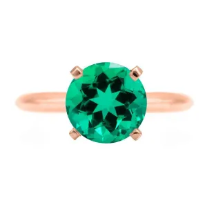 Round Emerald 14K Rose Gold 4 Prongs Solitaire Ring