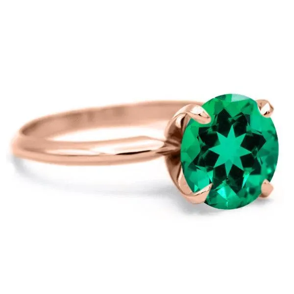 Round Emerald 14K Rose Gold 4 Prongs Solitaire Ring