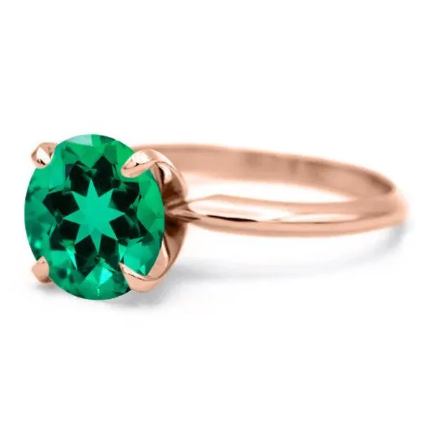 Round Emerald 14K Rose Gold 4 Prongs Solitaire Ring