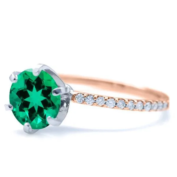 Round Emerald 6 Prongs Diamond Accent Ice Solitaire Ring