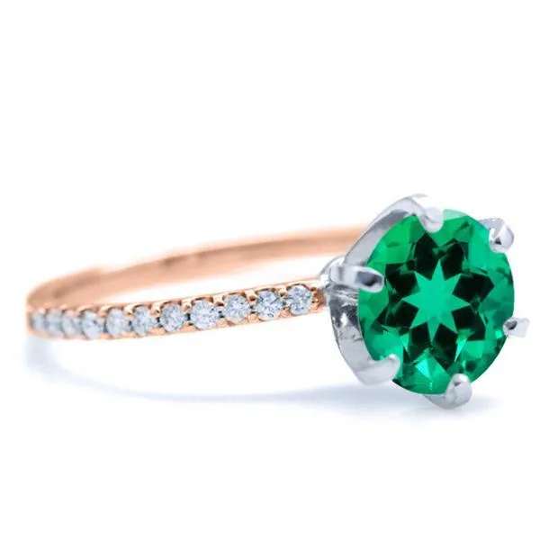 Round Emerald 6 Prongs Diamond Accent Ice Solitaire Ring