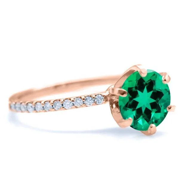 Round Emerald 6 Prongs Diamond Accent Ice Solitaire Ring