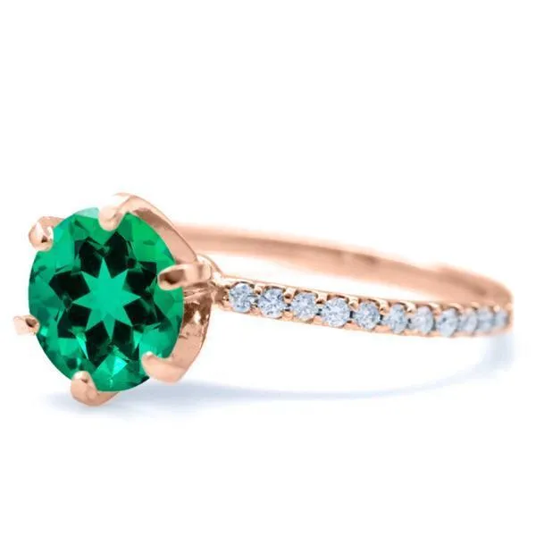 Round Emerald 6 Prongs Diamond Accent Ice Solitaire Ring