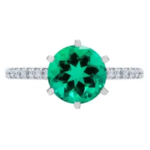 Round Emerald 6 Prongs Diamond Accent Ice Solitaire Ring
