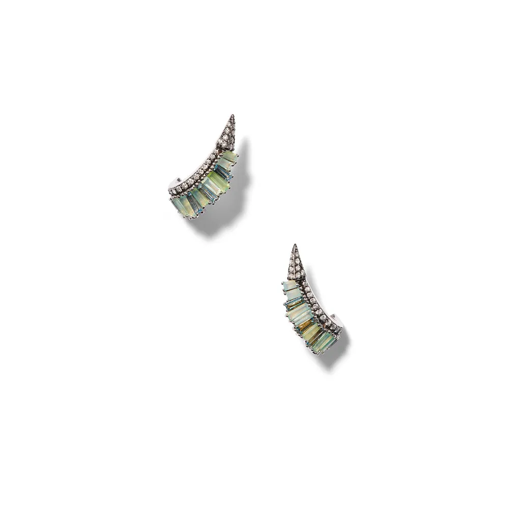 Ruched Ear Clips - Blue Peruvian Opal & Aquamarine
