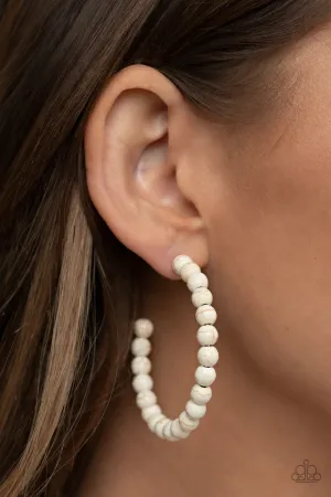 Rural Retrograde - White - Stone Paparazzi Hoop Earrings