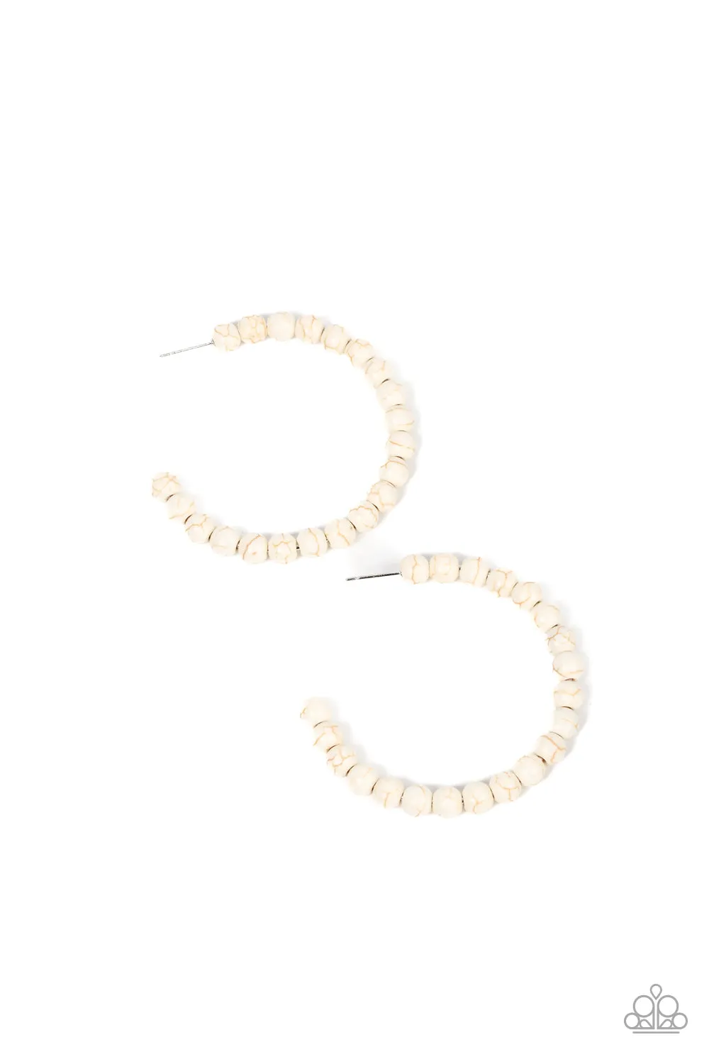 Rural Retrograde - White - Stone Paparazzi Hoop Earrings