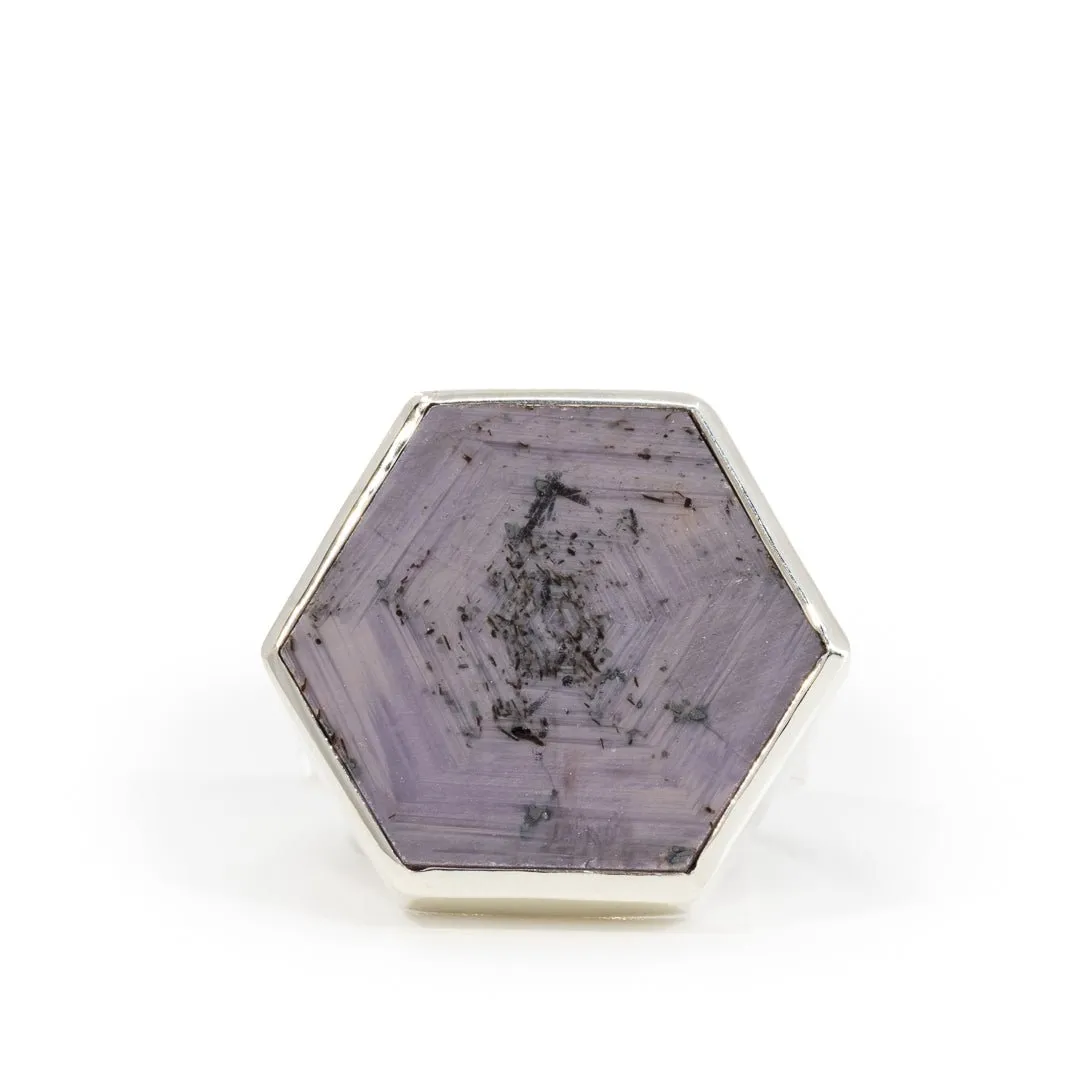 Sapphire 21.54 Carat Sterling Silver Handcrafted Gemstone Slice Ring