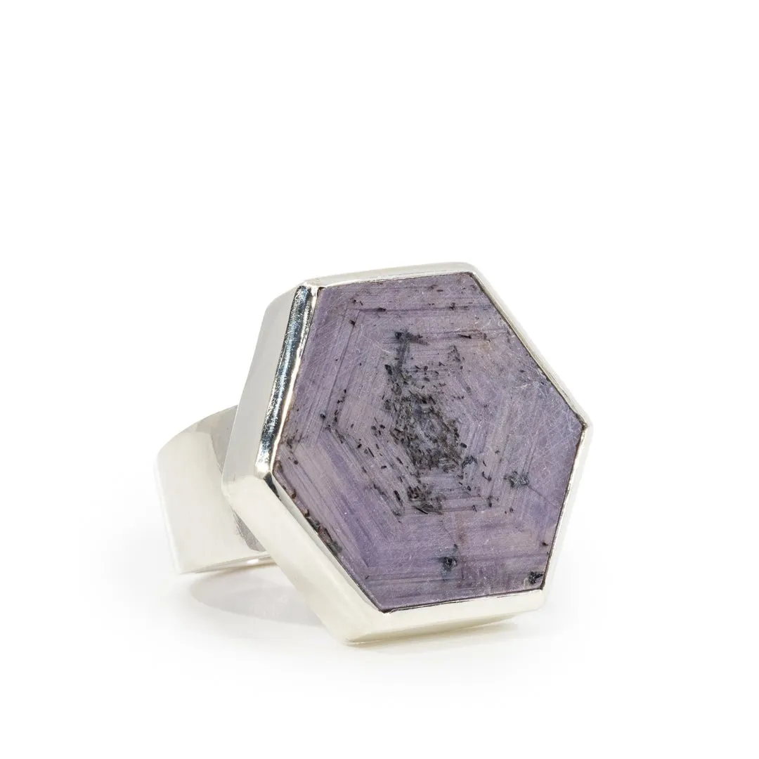 Sapphire 21.54 Carat Sterling Silver Handcrafted Gemstone Slice Ring