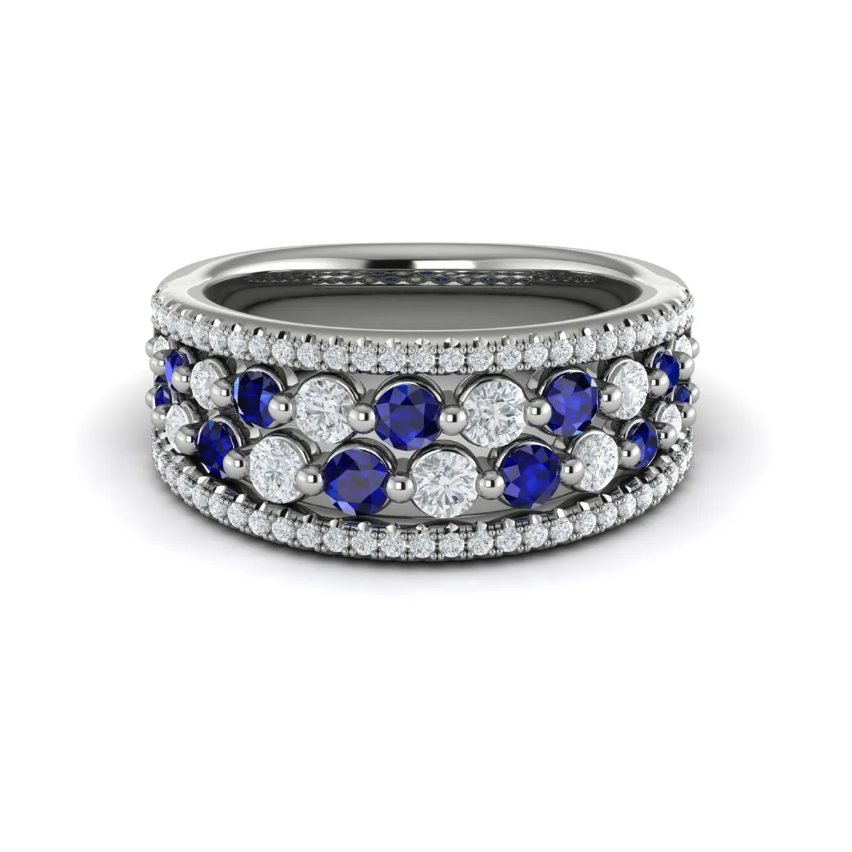 Sapphire & Diamond Multi-Row Band in 14K White Gold