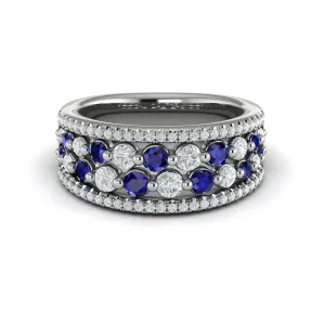 Sapphire & Diamond Multi-Row Band in 14K White Gold