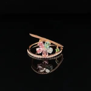 Sapphire, Blue Topaz & Diamond Flower Double Stack Ring in 18k Rose Gold - (#244 - HRMIX000714)