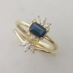 Sapphire engagement ring set, unique sapphire ring, emerald cut sapphire statement ring, alternative engagement ring