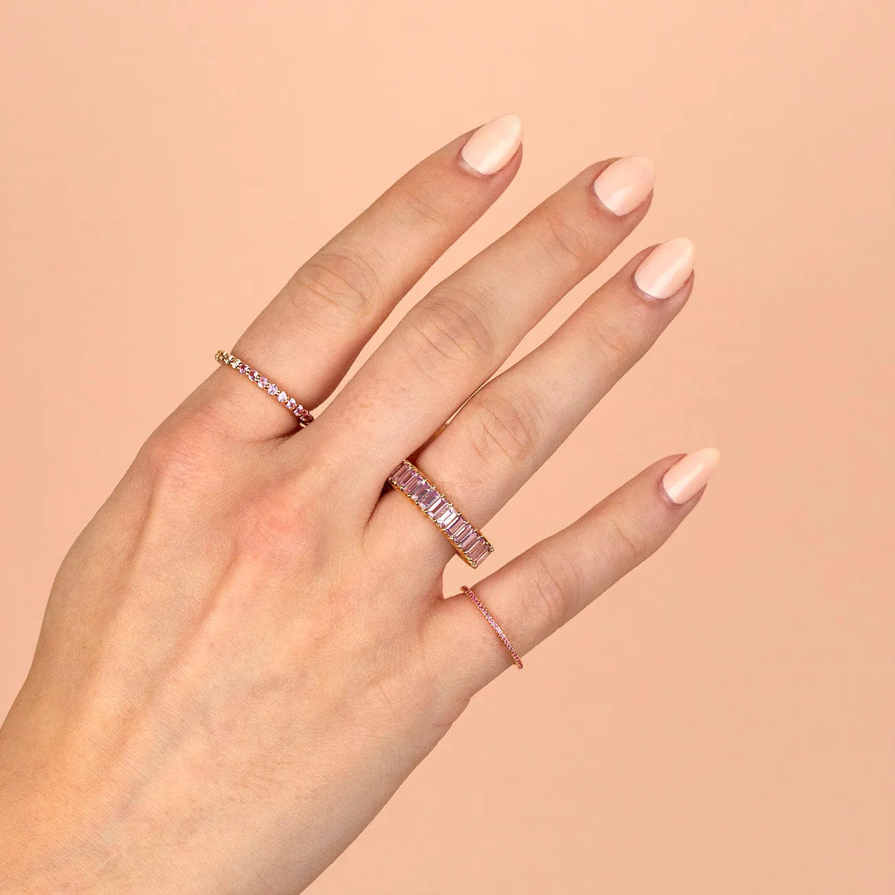 Sapphire Pink Baguette Ring 14K