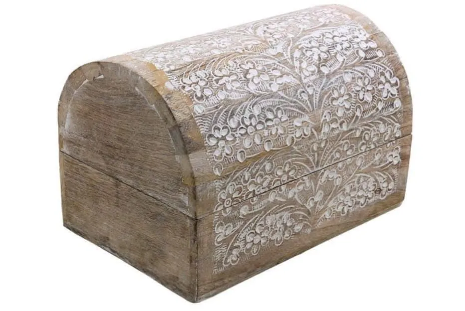 S.B.ARTS Premium Wooden Semicircular Curved Jewellery Box Floral Design-Trinket Box Ladies-Jewellery Storage Case-Antique Look-Traditionally Handcrafted-Home Decor Accessories-Women Ideal Gift, White