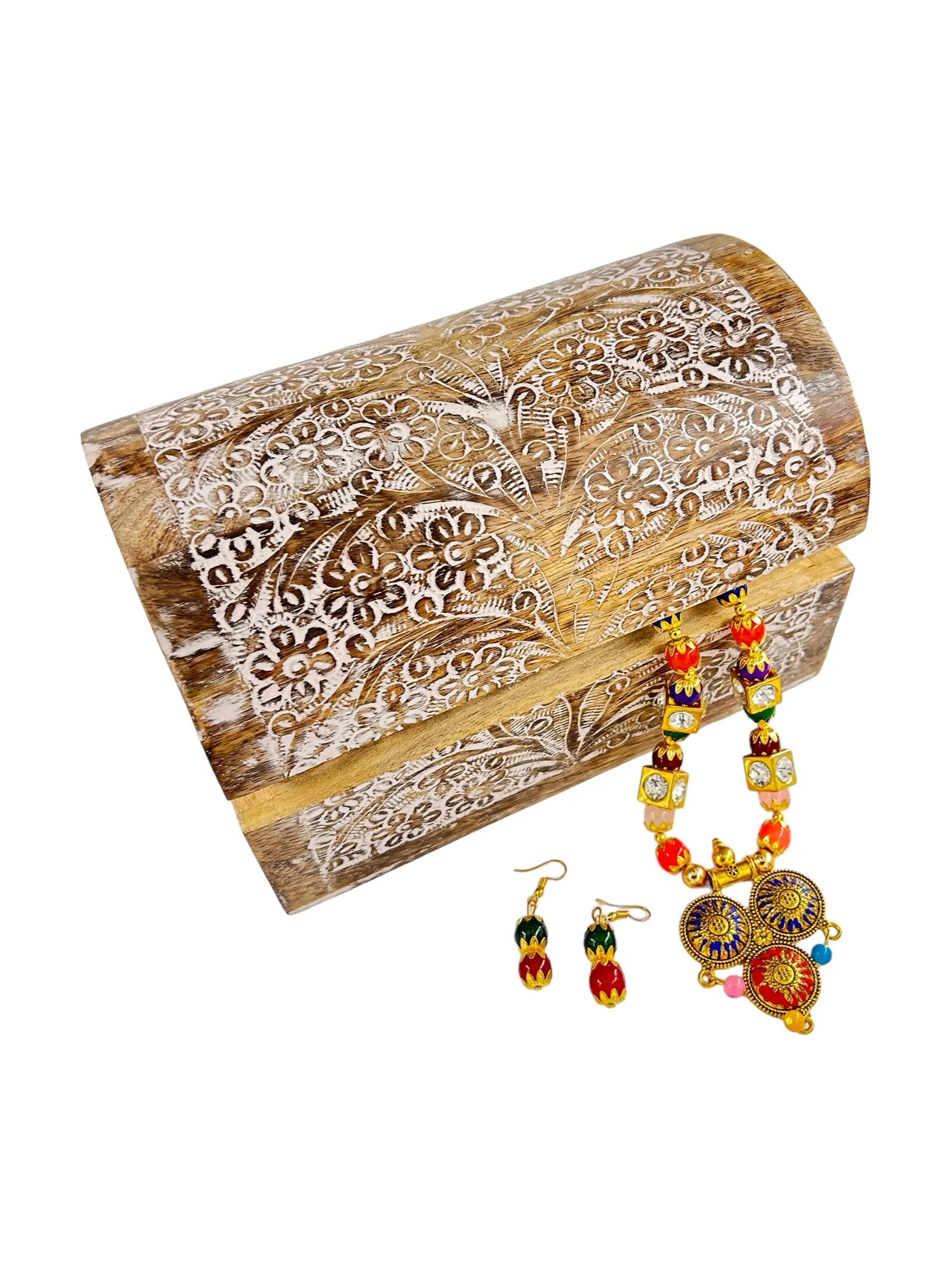 S.B.ARTS Premium Wooden Semicircular Curved Jewellery Box Floral Design-Trinket Box Ladies-Jewellery Storage Case-Antique Look-Traditionally Handcrafted-Home Decor Accessories-Women Ideal Gift, White