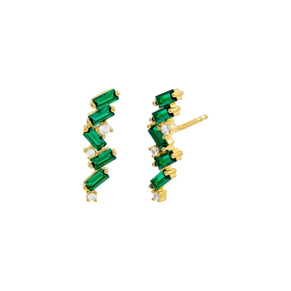 Scattered Baguette Bar Stud Earring