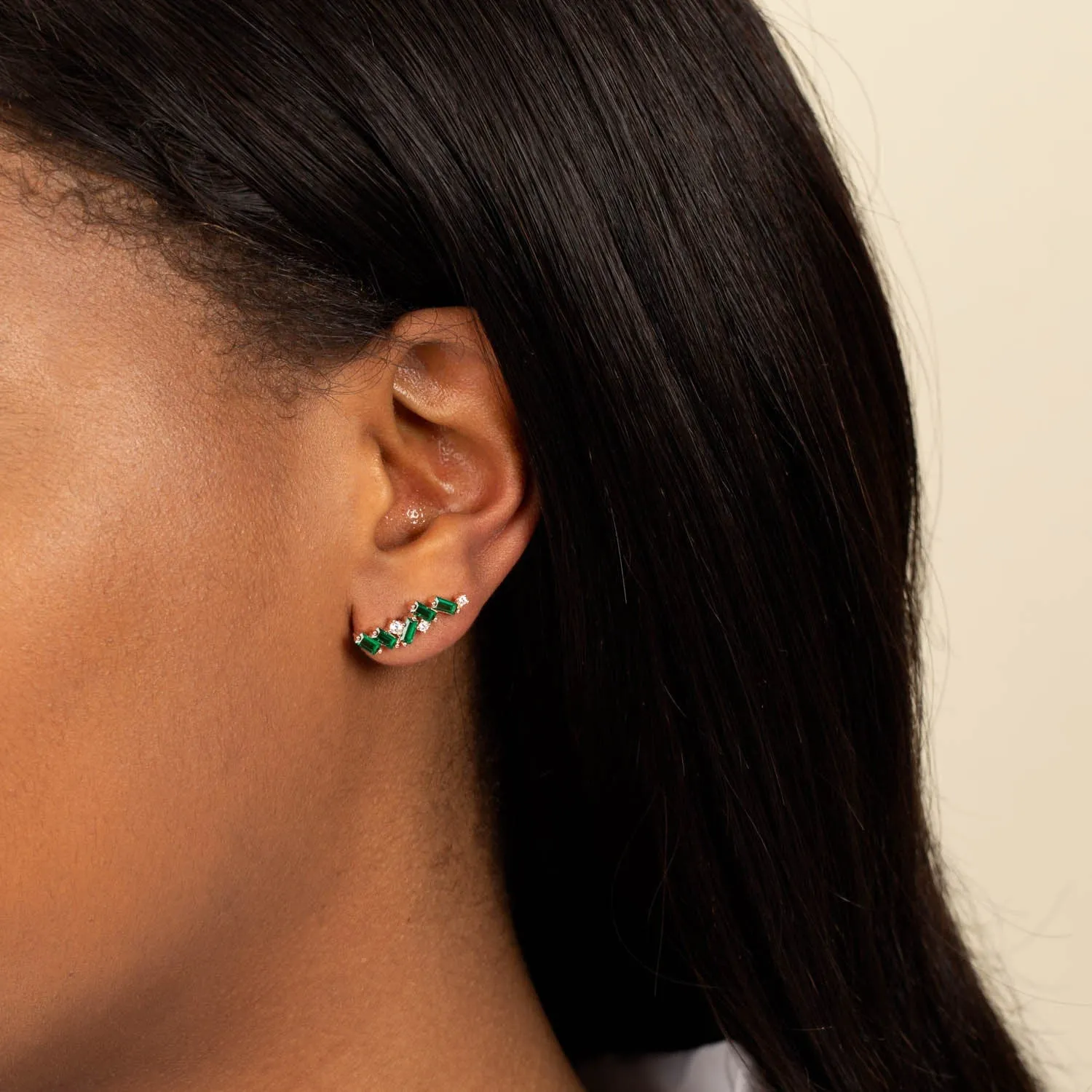 Scattered Baguette Bar Stud Earring
