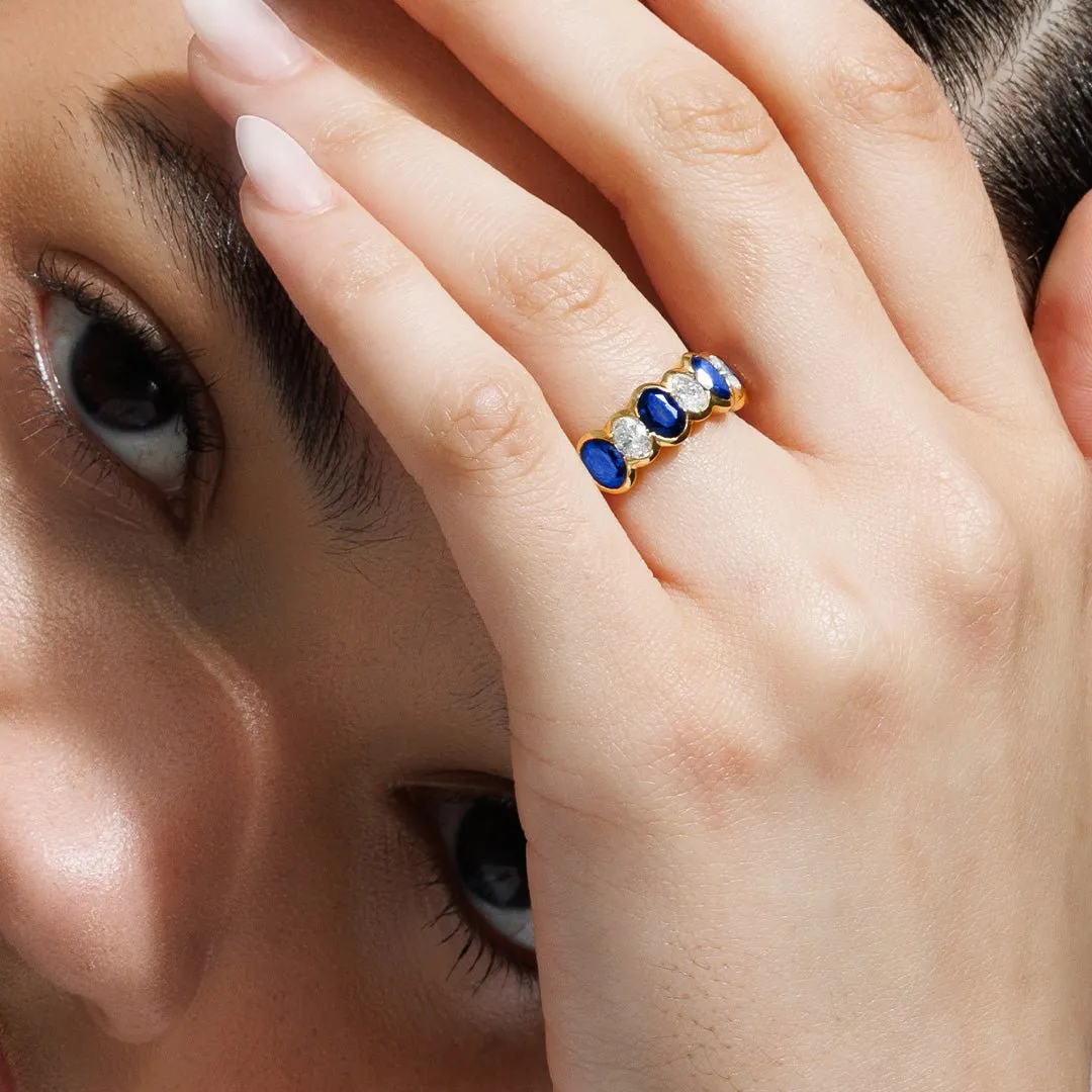Sculpted Oval Sapphire and Diamond Alternating Band