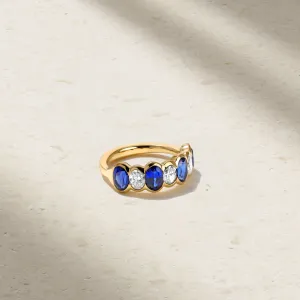 Sculpted Oval Sapphire and Diamond Alternating Band