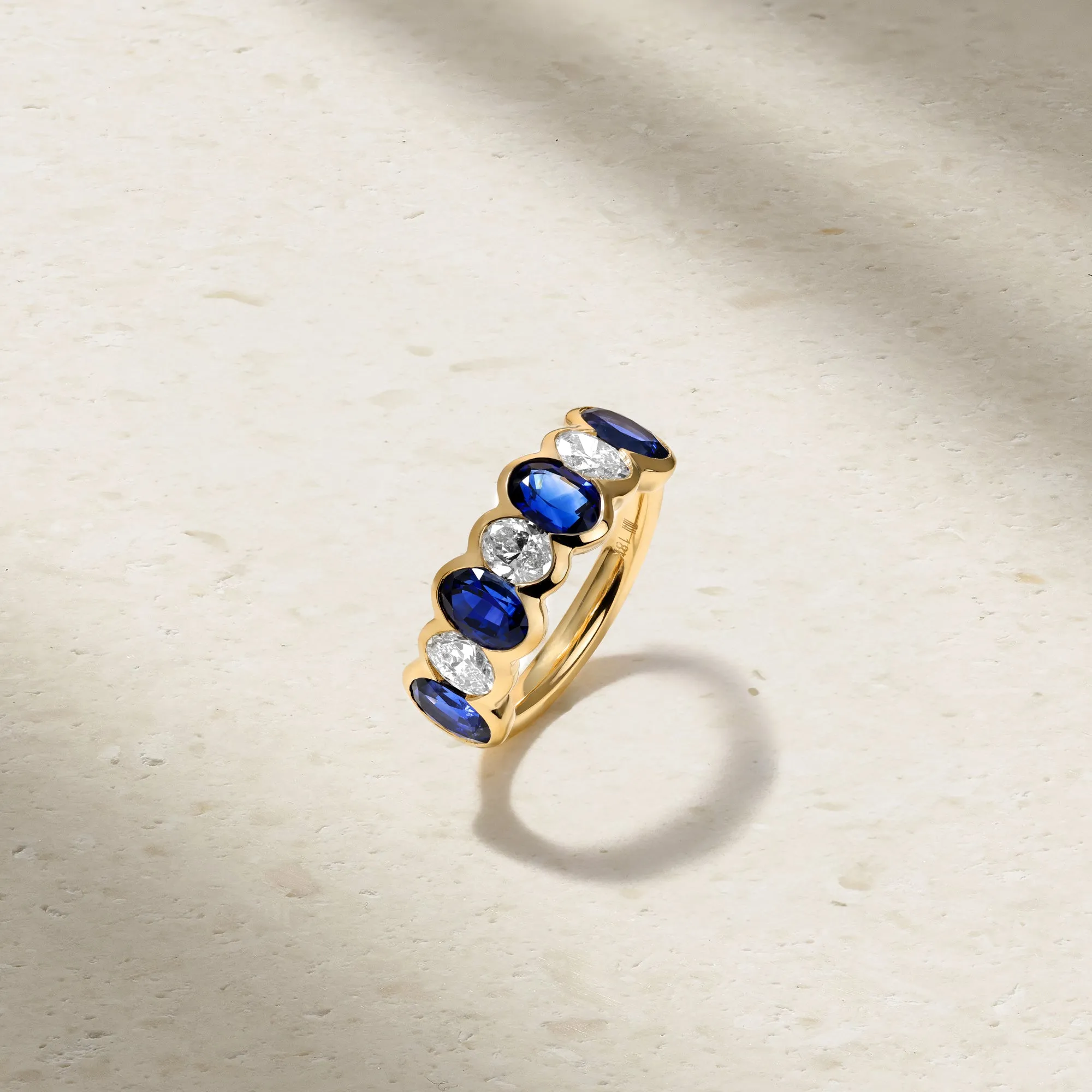 Sculpted Oval Sapphire and Diamond Alternating Band