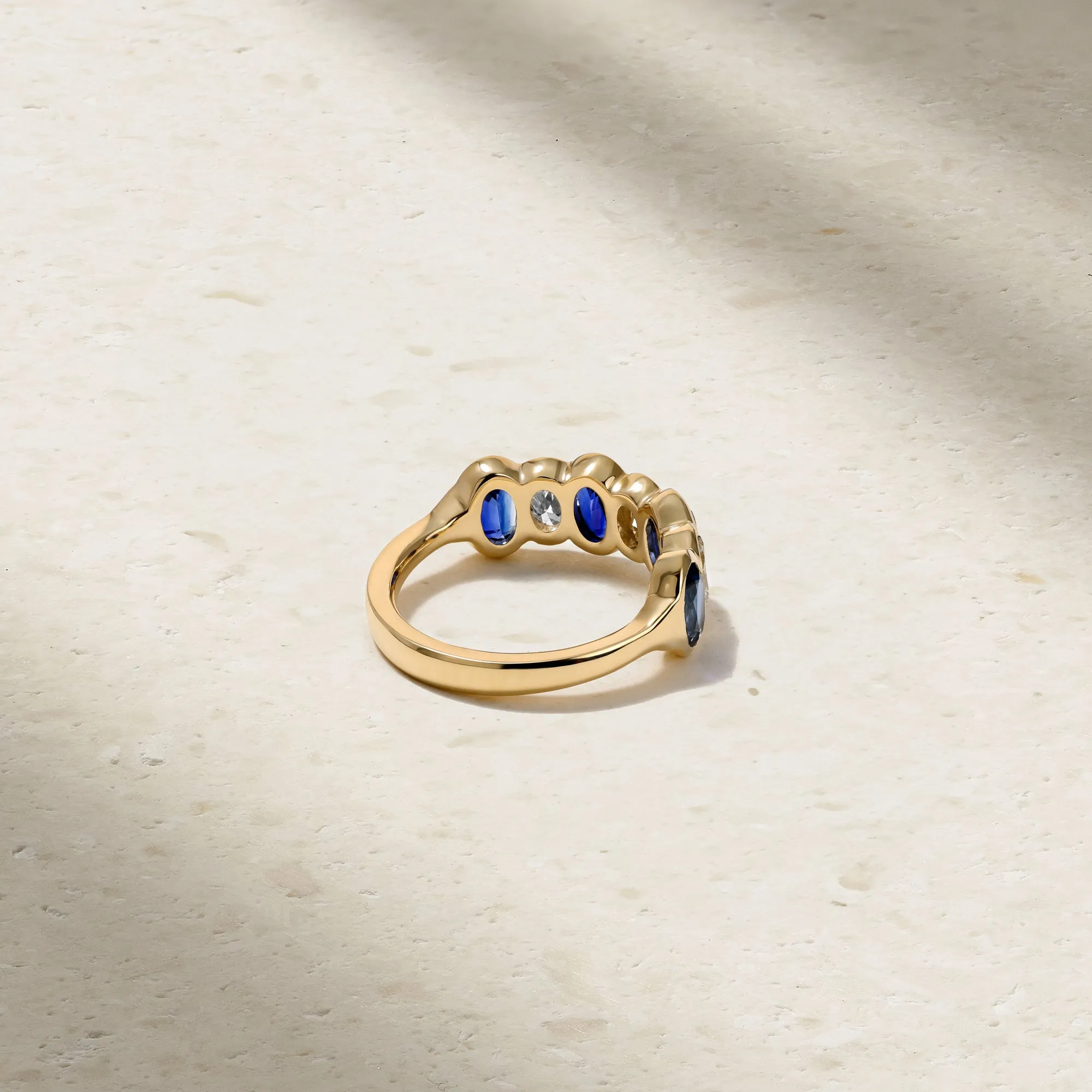 Sculpted Oval Sapphire and Diamond Alternating Band