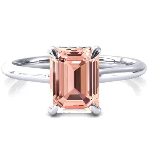 Secret Emerald Champagne Sapphire 4 Prong Floating Halo Engagement Ring