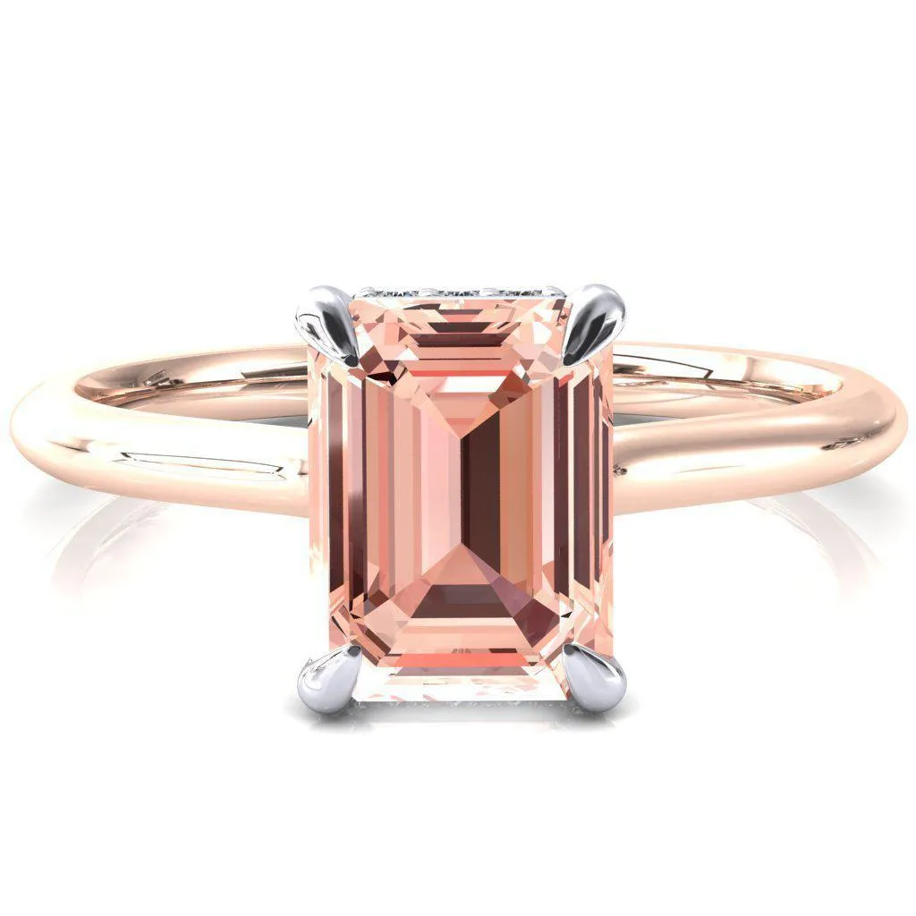 Secret Emerald Champagne Sapphire 4 Prong Floating Halo Engagement Ring
