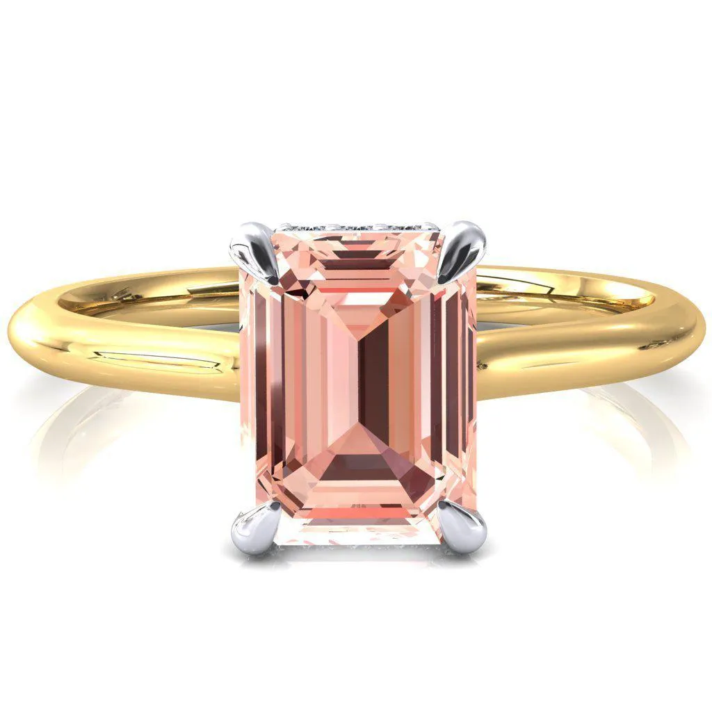 Secret Emerald Champagne Sapphire 4 Prong Floating Halo Engagement Ring