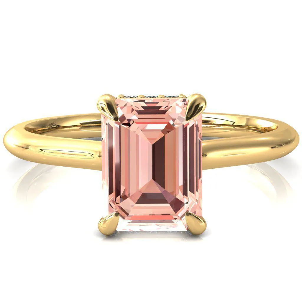 Secret Emerald Champagne Sapphire 4 Prong Floating Halo Engagement Ring