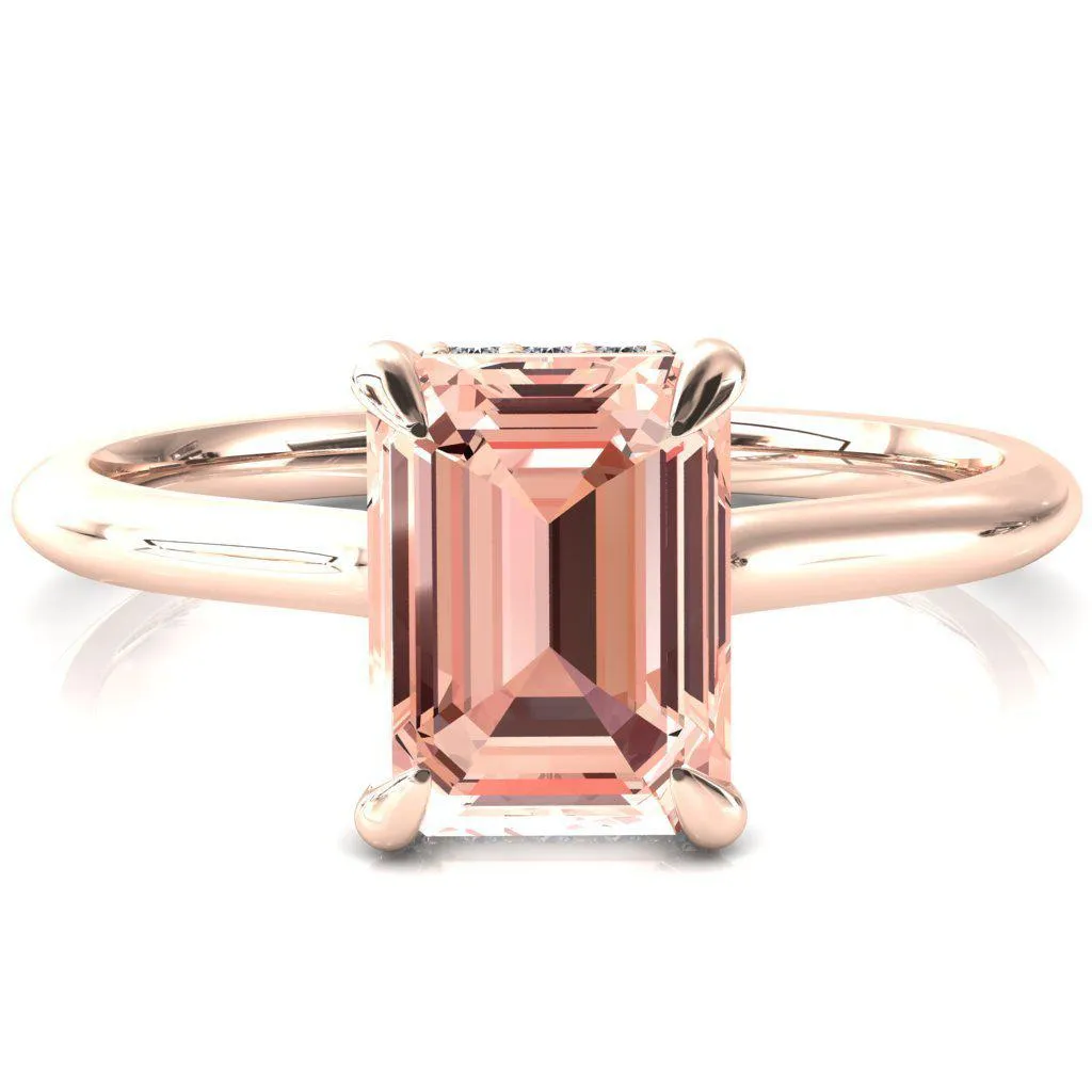 Secret Emerald Champagne Sapphire 4 Prong Floating Halo Engagement Ring