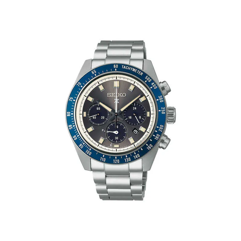Seiko Prospex Speedtimer Men Solar Power Diver Watch SSC939P Silver Stainless Steel Strap