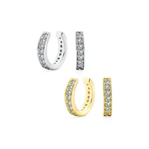 Set of 2 Ear Cuff Cartilage CZ Band Clip Wrap Helix Earrings Silver Gold Plated
