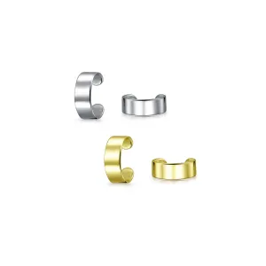 Set of 2 Geometric Ear Cuff Cartilage Clip Earrings For Non Pierced Gold Plated