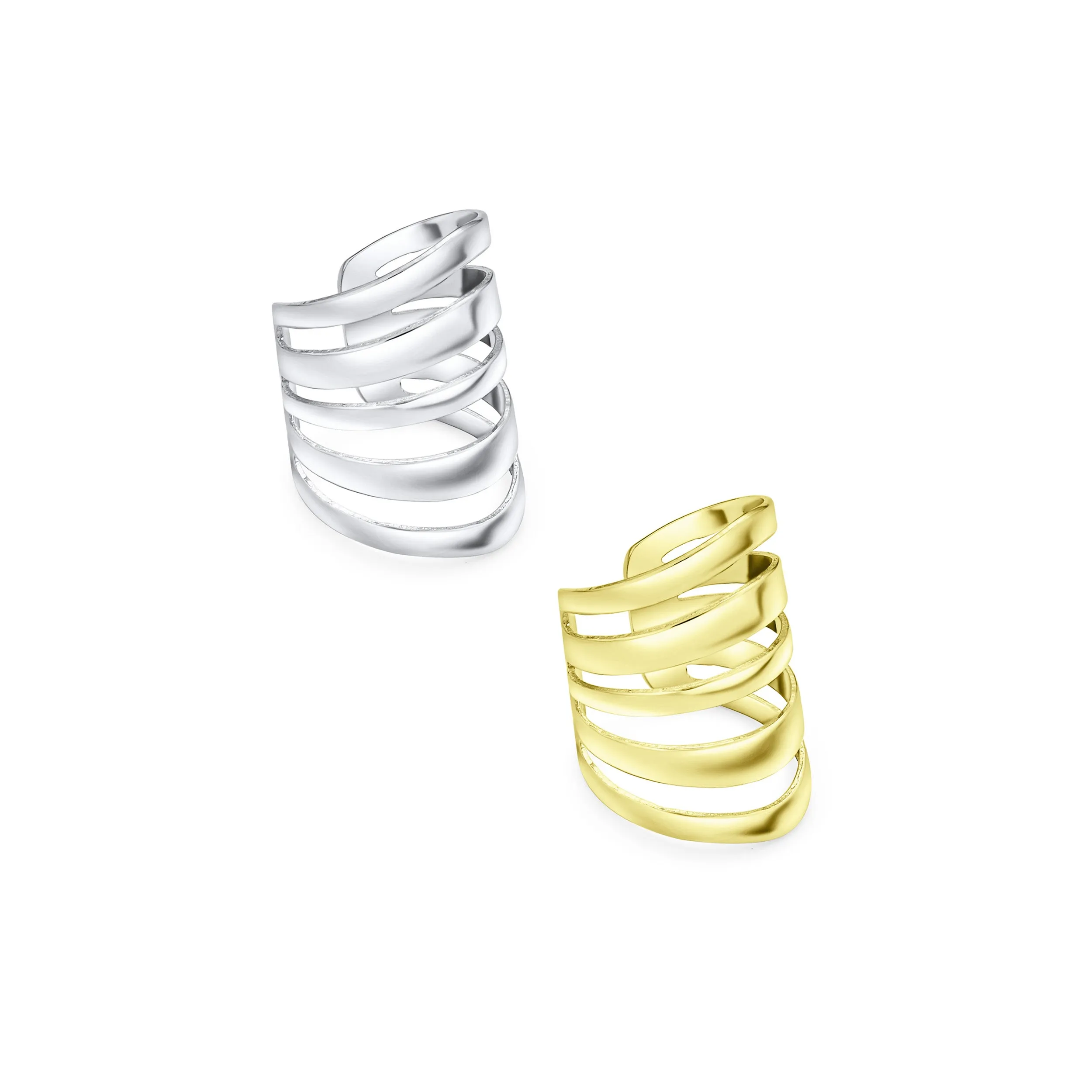 Set of 2 Geometric Ear Cuff Cartilage Clip Wrap Helix Earrings Gold Plated
