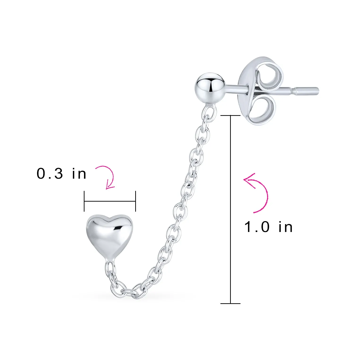 Set of 2 Love Knot Infinity Heart Ear Cuff Cartilage Chain and Stud Earrings