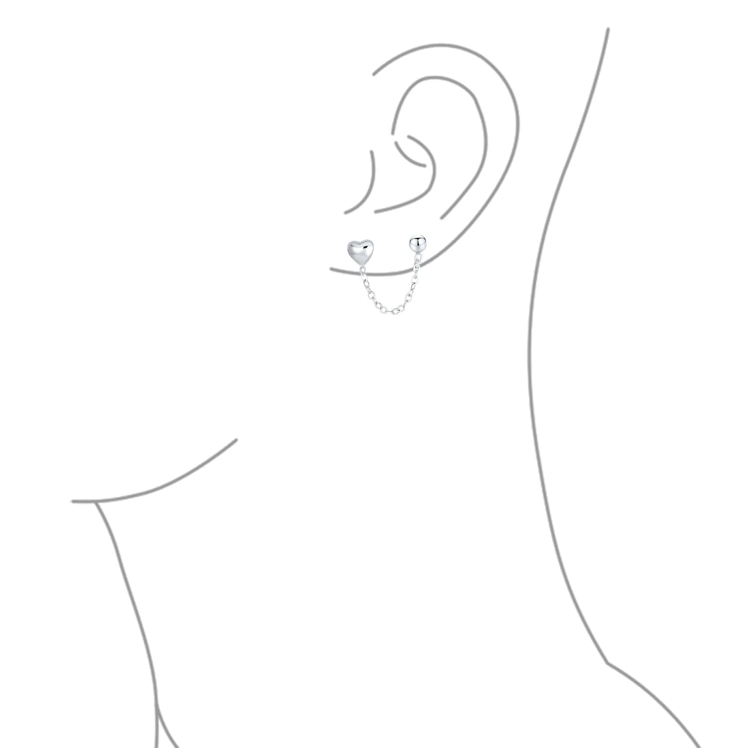 Set of 2 Love Knot Infinity Heart Ear Cuff Cartilage Chain and Stud Earrings