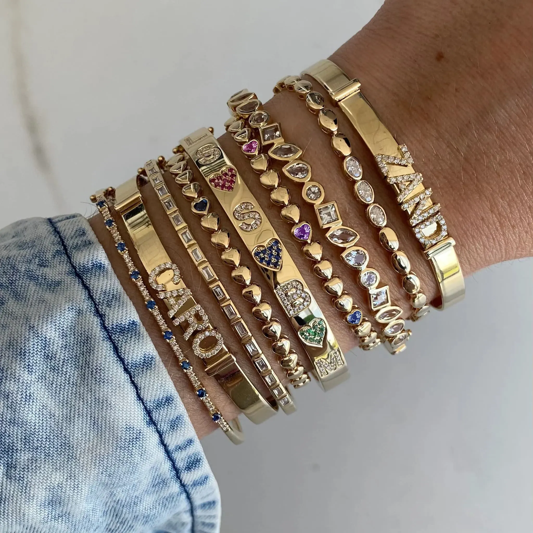 Seven Heart Golden Rainbow Gemstones Bracelet