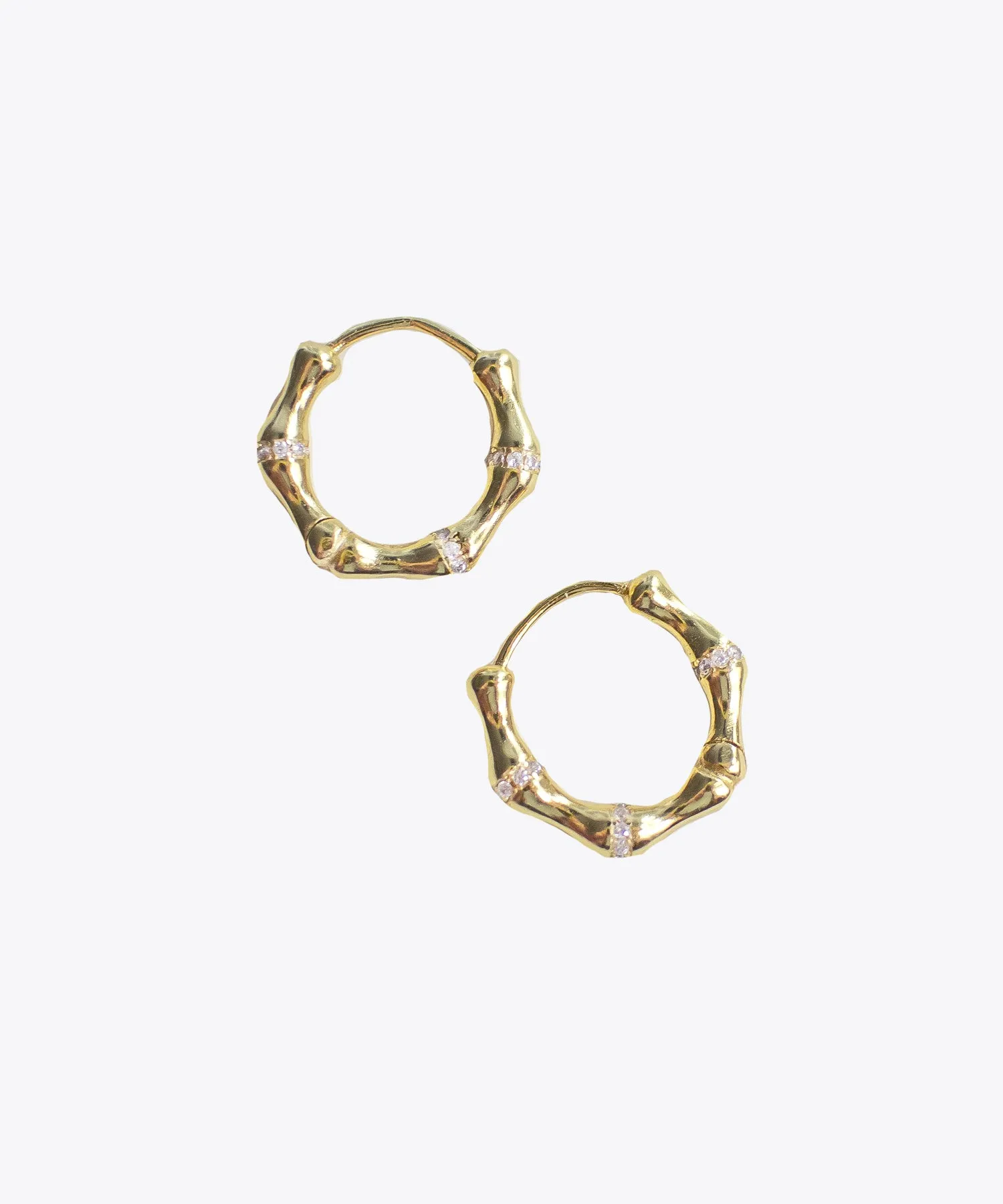 Shami CZ Bamboo Huggie Hoop Earrings
