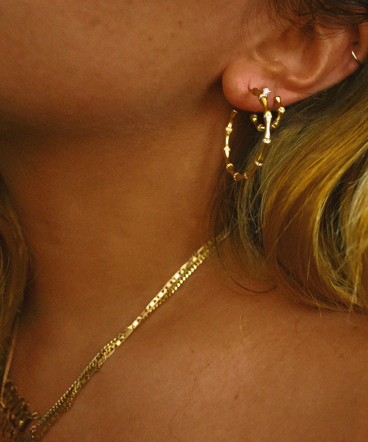 Shami CZ Bamboo Huggie Hoop Earrings