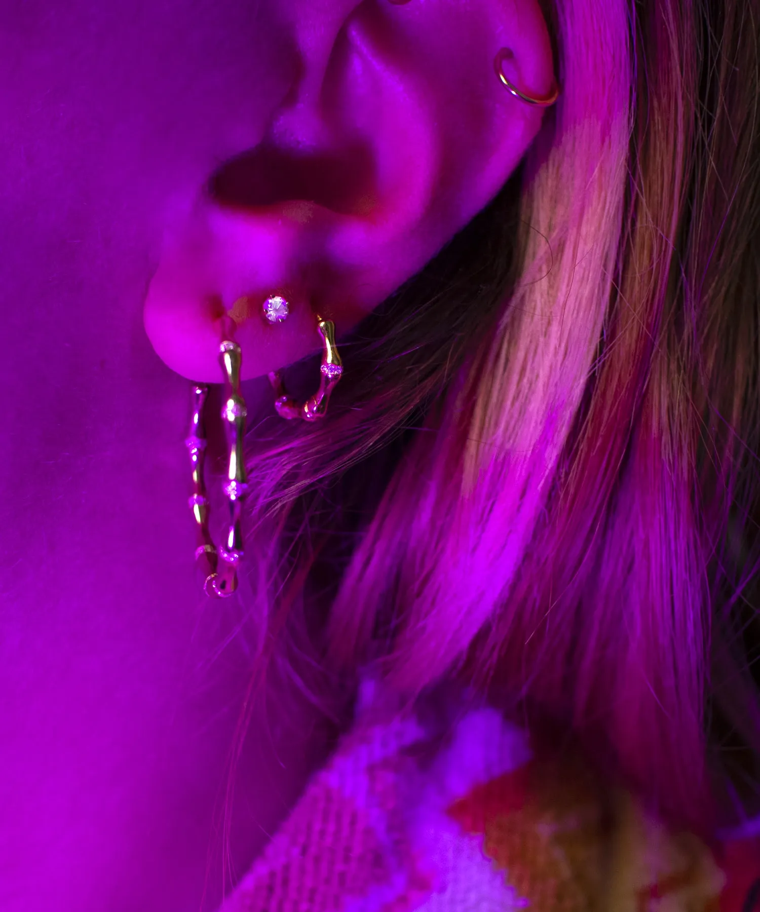 Shami CZ Bamboo Huggie Hoop Earrings