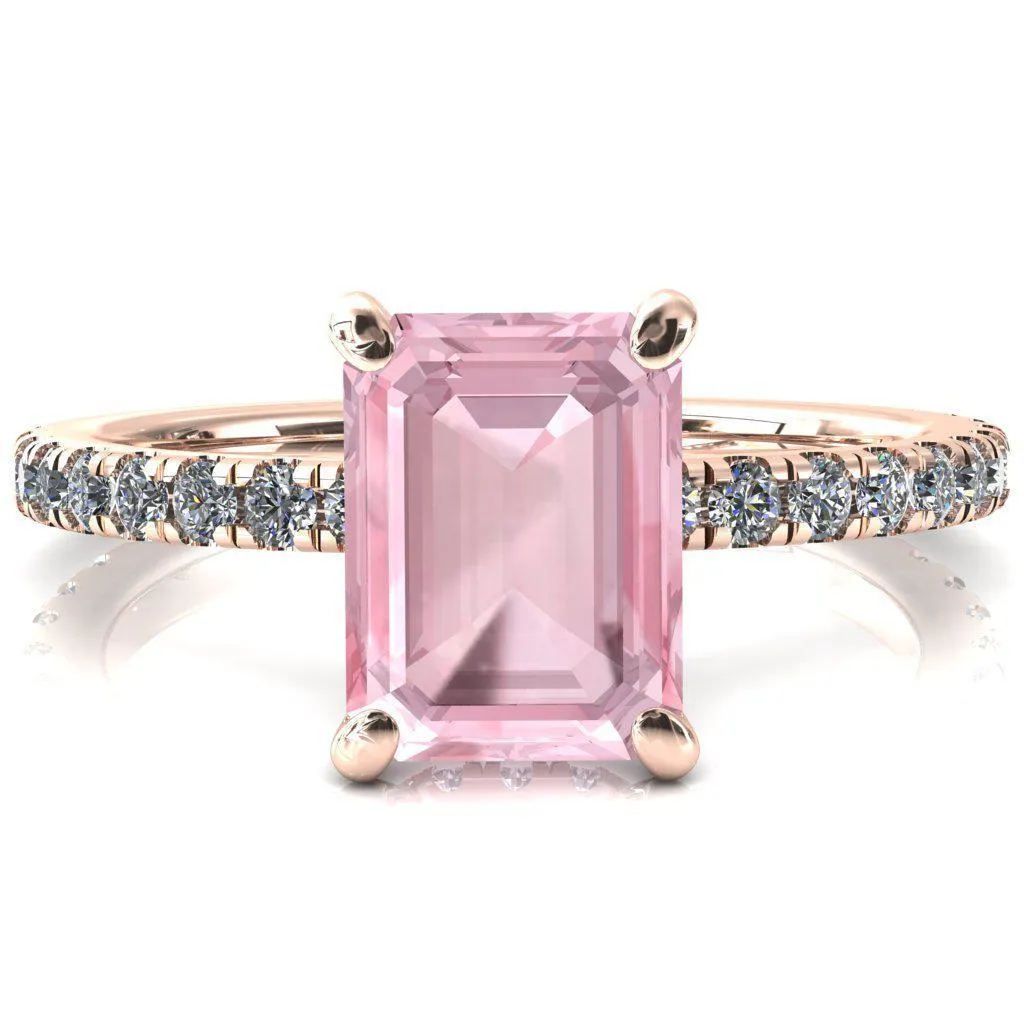 Sicili Emerald Pink Sapphire 4 Prong 3/4 Micro Pave Diamond Engagement Ring